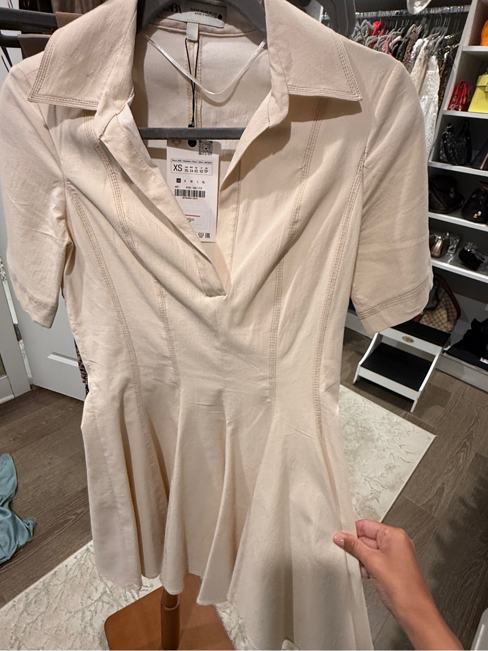 Zara Cream Short-Sleeve Mini Dress